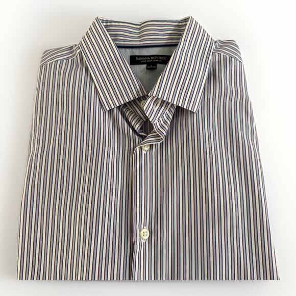 Mens Size L Banana Republic No Iron Tailored Blue Striped Button Up Shirt - Picture 1 of 8